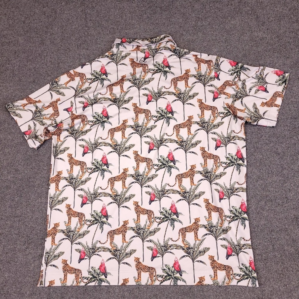 Deolax Men's XXL Golf Polo Shirt Bird Leopard Tropical Print Stretch - Picture 3 of 11